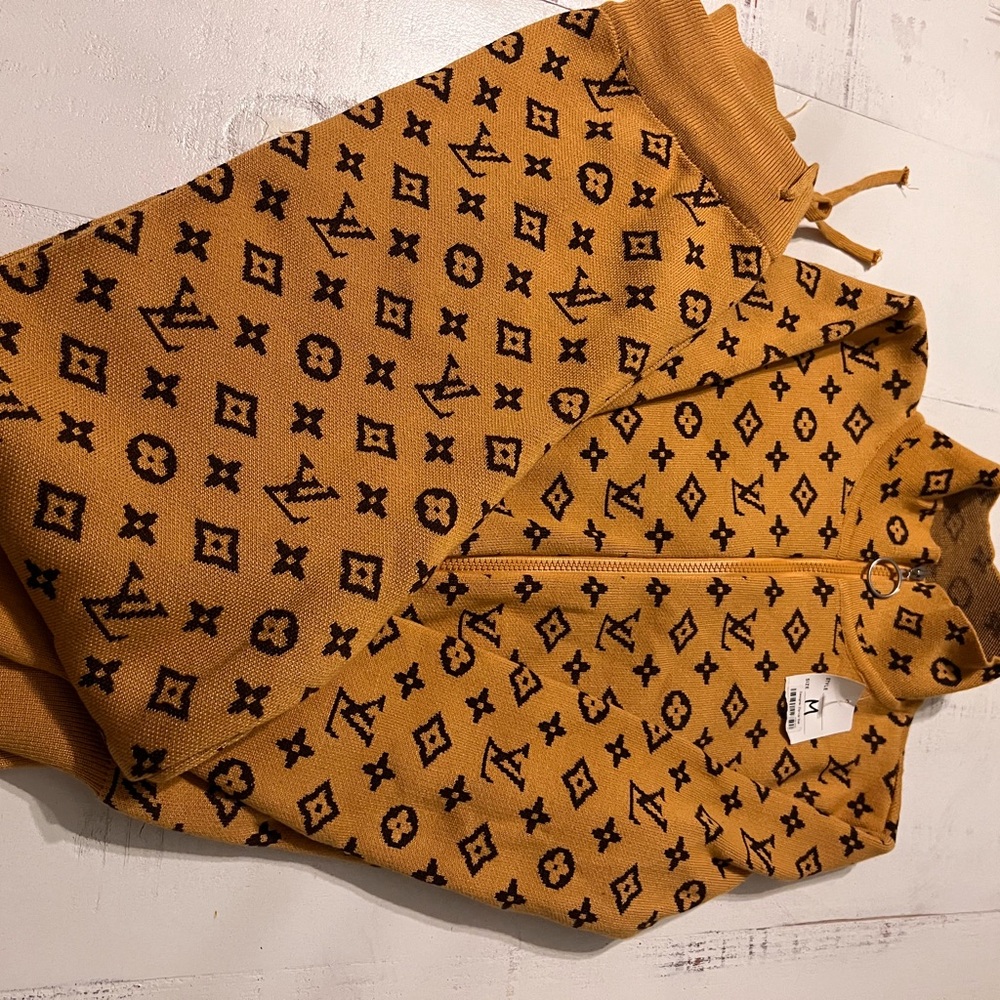 Designer Monogram Zip-Up Sweater